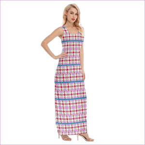 Pink Houndstooth Womens Vest Maxi Dress - women's dress at TFC&H Co.