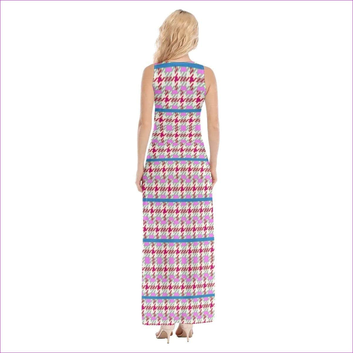 Pink Houndstooth Womens Vest Maxi Dress - women's dress at TFC&H Co.