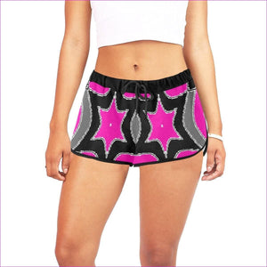 Pink Star - Black Women's All Over Print Casual Shorts (Model L19) - Pink Star Tease Shorts - womens shorts at TFC&H Co.