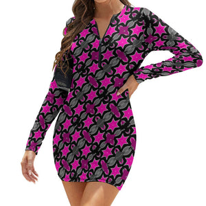- Pink Star Women's Zipper Long Sleeve Hip Dress - womens dress at TFC&H Co.