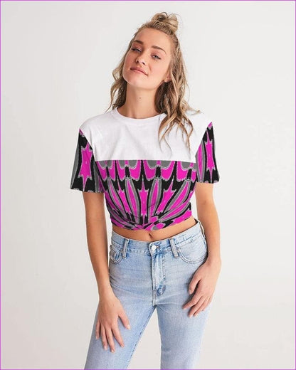 Pink Star Womens Twist-Front Cropped Tee - women's crop top at TFC&H Co.