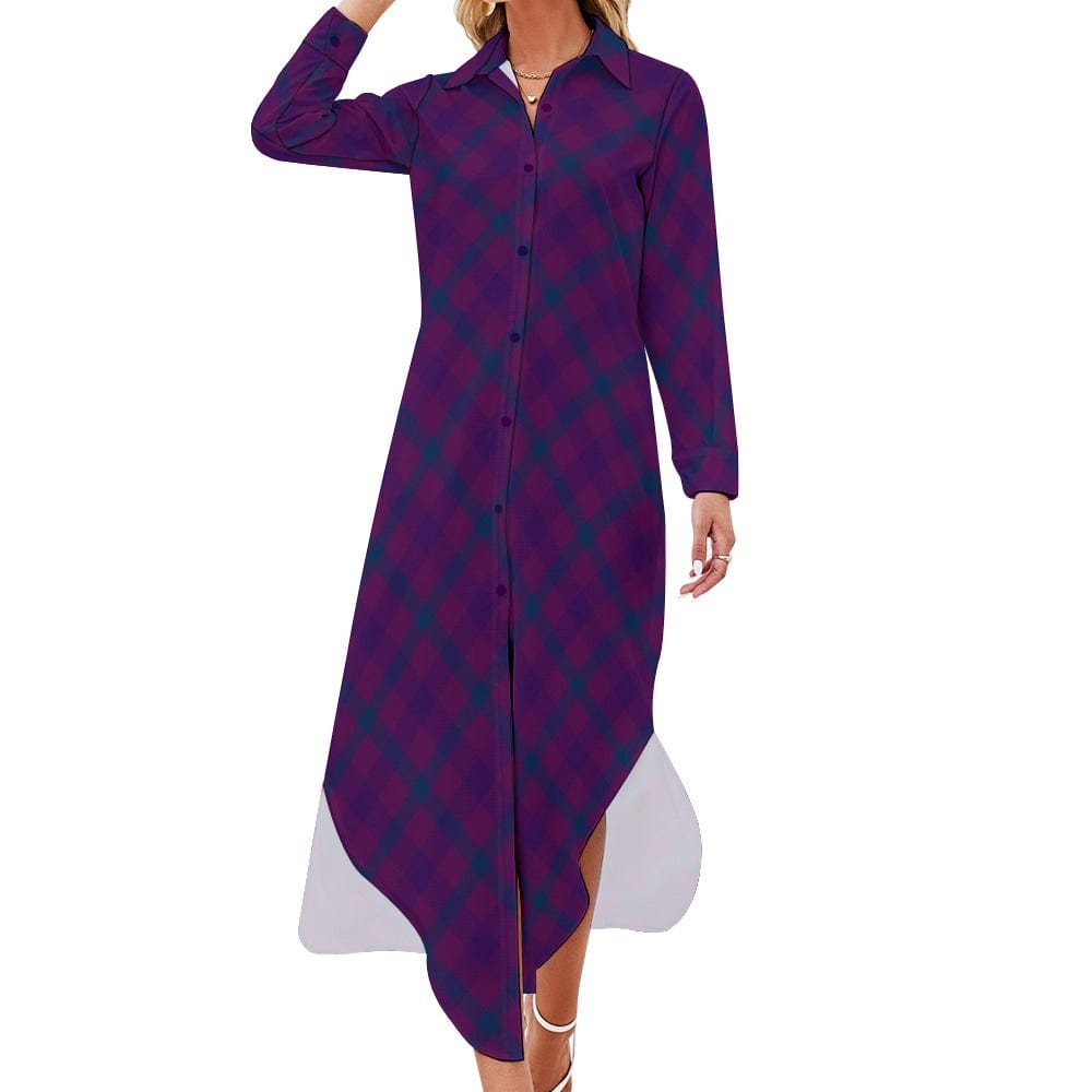 - Plaid Desires Button Neck Long Sleeve Shirt Dress - 2 options - womens dress at TFC&H Co.