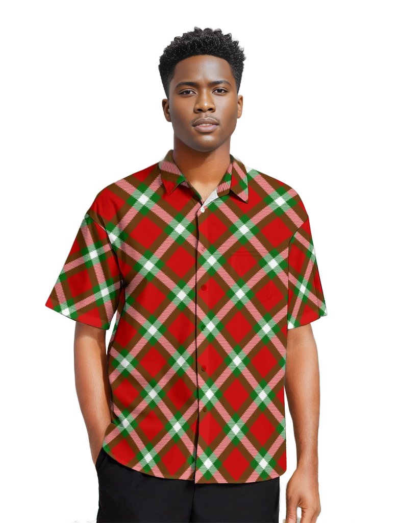 XS Red Plaid Short Sleeved Men's Daddy & Me Christmas Button Up Shirt - men's button up shirt at TFC&H Co.