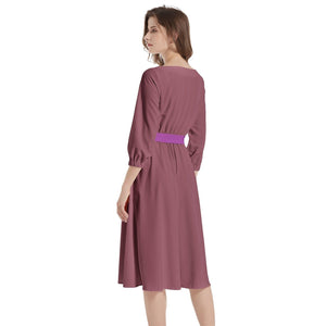 - Plum Berry Boat Neck Belted Flared Dress - womens dress at TFC&H Co.