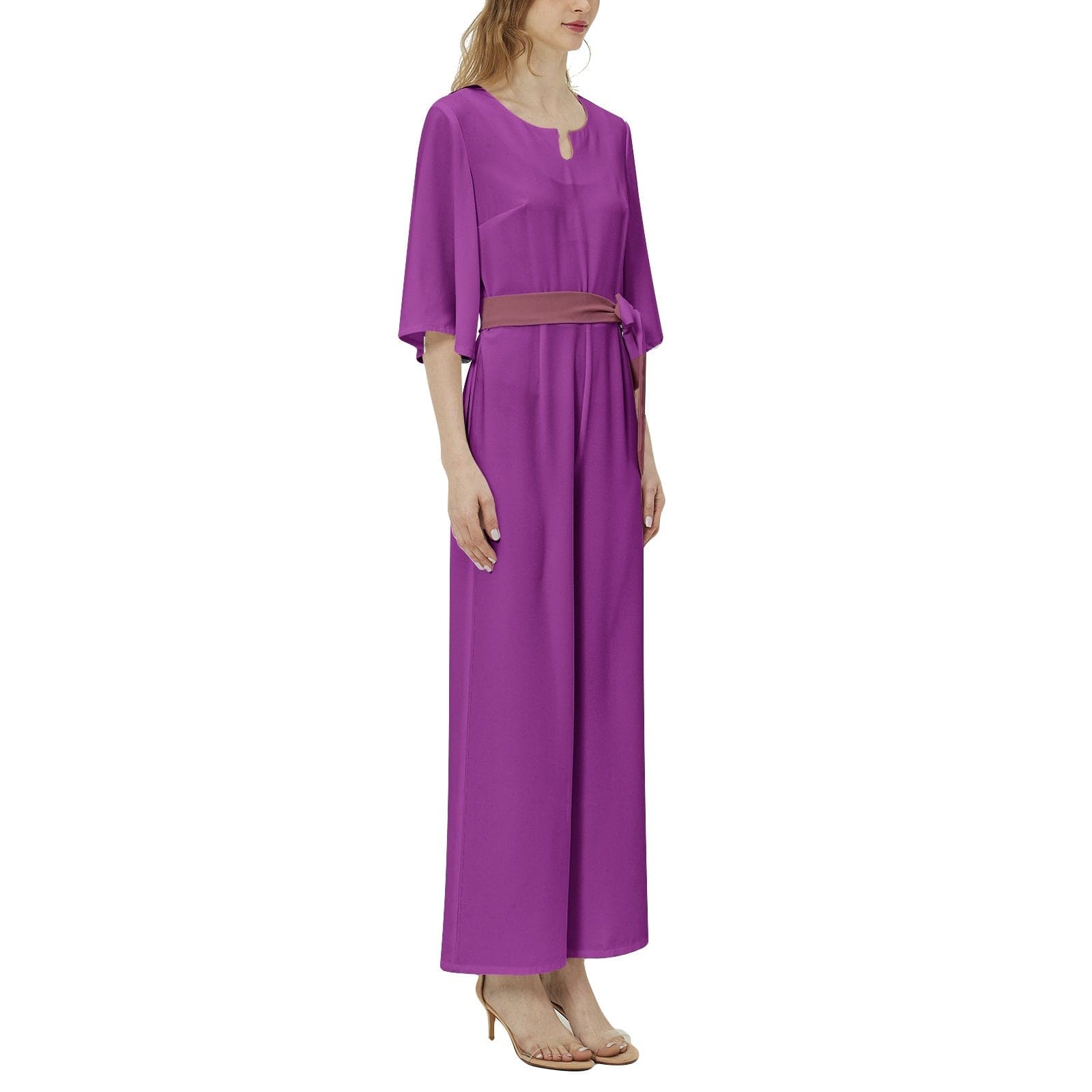 - Plum Berry Dolman Sleeve Belted Wide Leg Jumpsuit - womens jumpsuit at TFC&H Co.