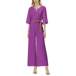 3XL - Plum Berry Dolman Sleeve Belted Wide Leg Jumpsuit - womens jumpsuit at TFC&H Co.