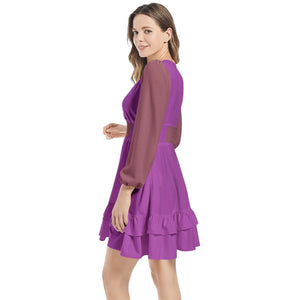 - Plum Berry Long Sleeve Tiered Ruffle Hem Mini Dress - womens dress at TFC&H Co.