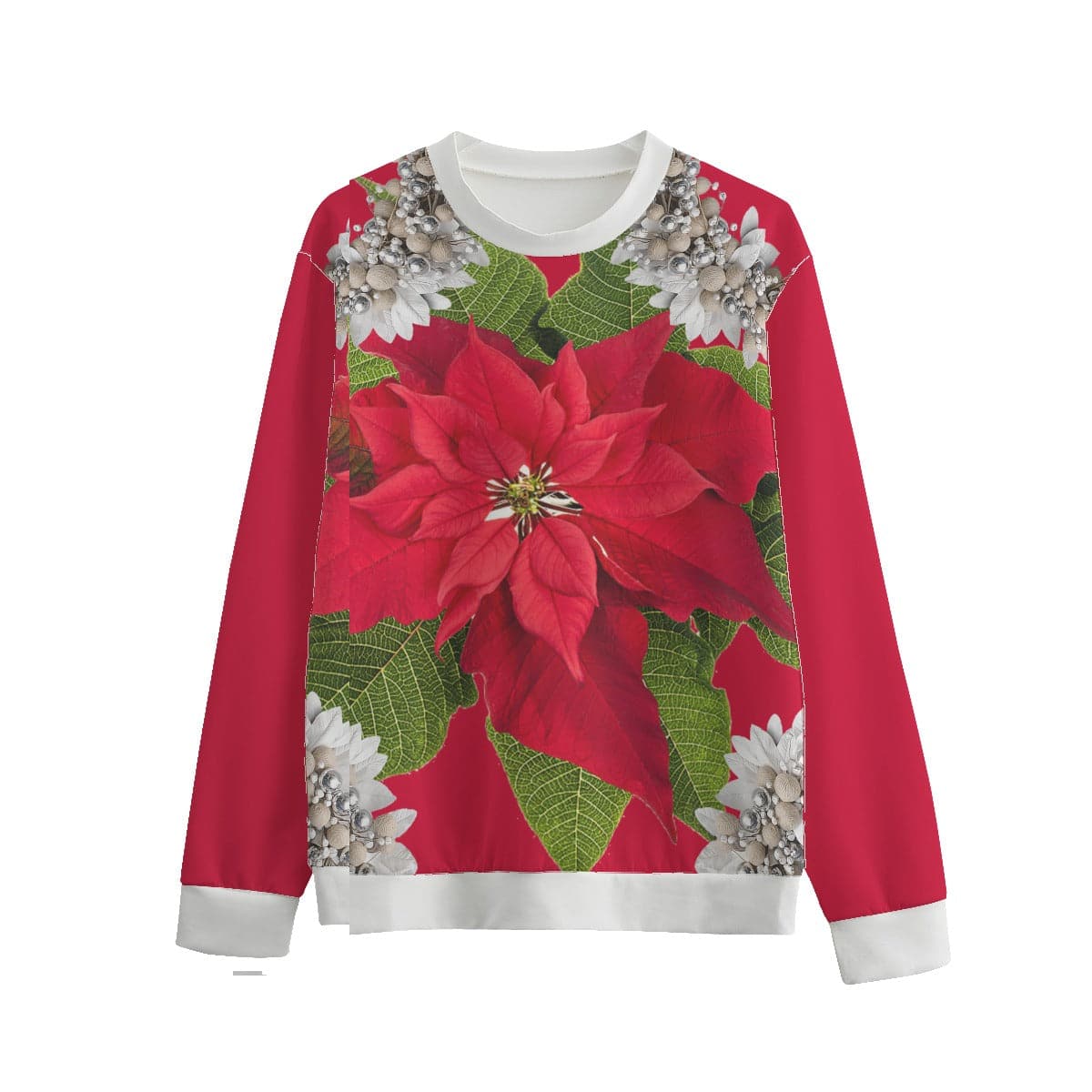 - Poinsettias & Tinsel Unisex O-neck Christmas Sweatshirt | 100% Cotton - Unisex Sweatshirt at TFC&H Co.
