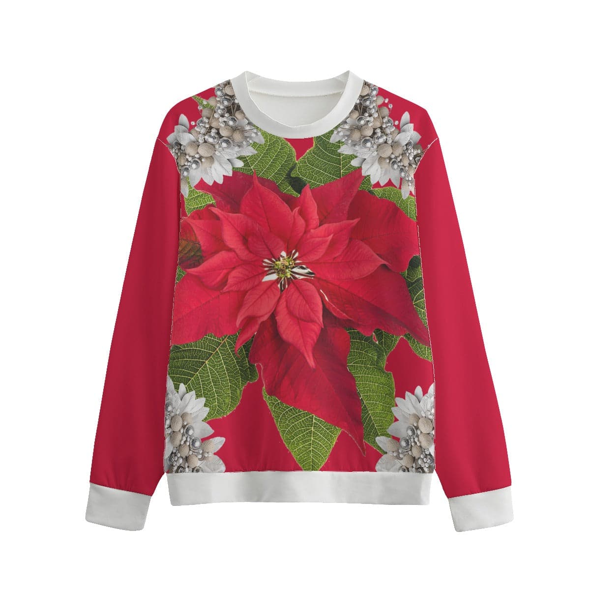 Red Poinsettias & Tinsel Unisex O-neck Christmas Sweatshirt | 100% Cotton - Unisex Sweatshirt at TFC&H Co.