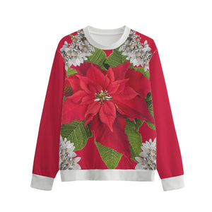 Red - Poinsettias & Tinsel Unisex O-neck Christmas Sweatshirt | 100% Cotton - Unisex Sweatshirt at TFC&H Co.