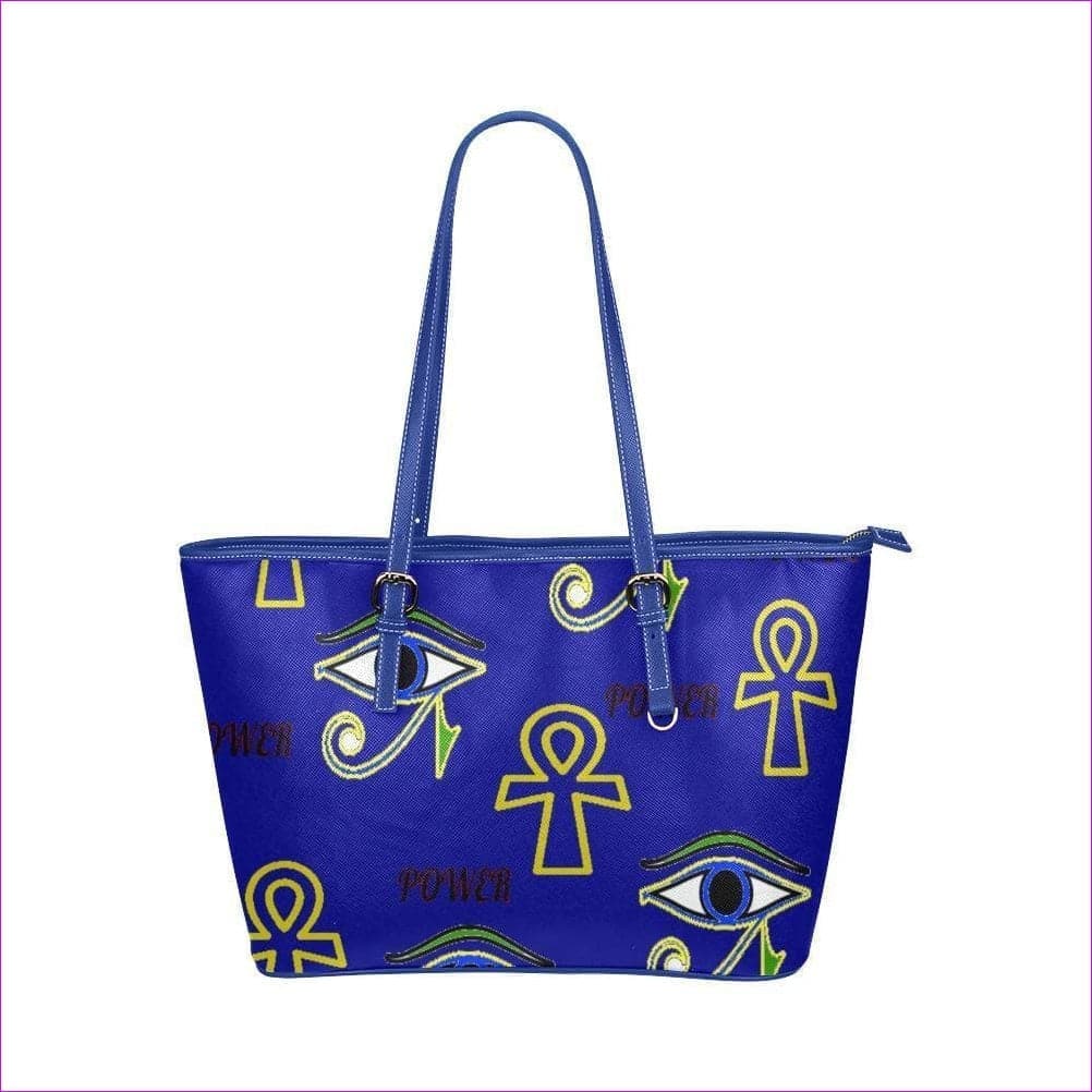 One Size Power - Blue Leather Tote Bag (Model 1651) (Big) Power Clothing Leather Tote - handbag at TFC&H Co.