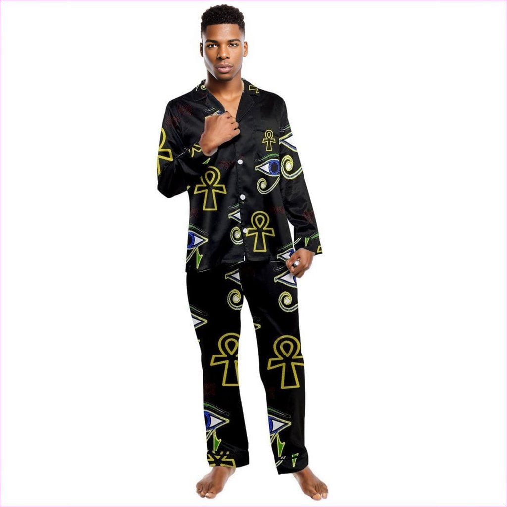 3XL - Power Clothing Men's Long Sleeve Satin Pajama Set - mens pajama-sets at TFC&H Co.