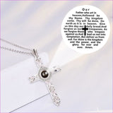 Silver Copper - Prayer Engraved Crystal Cross Projection Pendant Necklace - necklace at TFC&H Co.