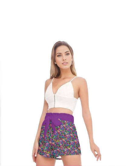 multi-colored Psy-Rose Womens Bow Waist Shorts - women's shorts at TFC&H Co.