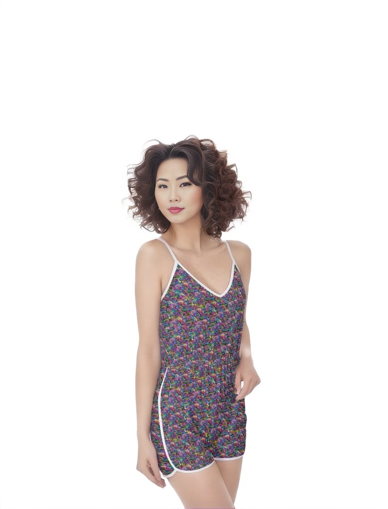multi-colored Psy-Rose Womens Suspender Shorts - women's romper at TFC&H Co.
