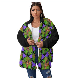multi-colored - Psychedelic Paradise Womens Borg Fleece Stand-up Collar Coat With Zipper Closure (Plus Size) - womens coat at TFC&H Co.