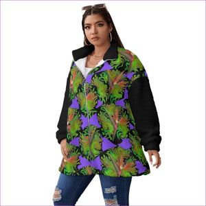- Psychedelic Paradise Womens Borg Fleece Stand-up Collar Coat With Zipper Closure (Plus Size) - womens coat at TFC&H Co.
