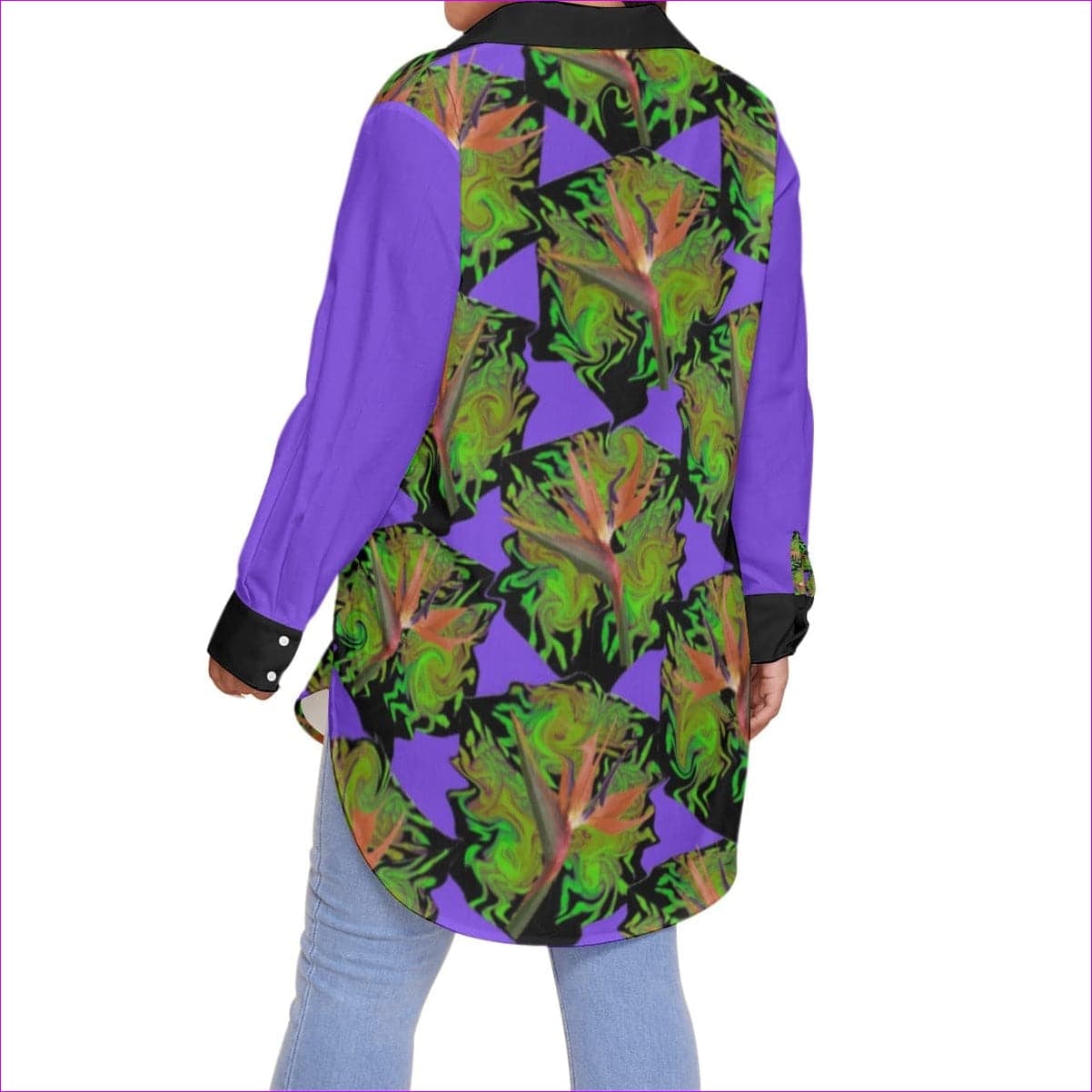 - Psychedelic Paradise Womens Button-Up With Long Sleeve Voluptuous (Plus Size) - womens button-up shirt at TFC&H Co.