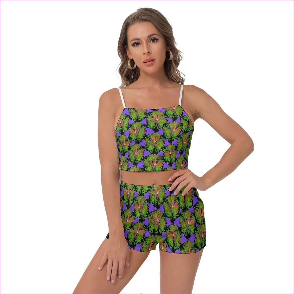 multi-colored Psychedelic Paradise Womens Camisole Shorts Set - women's short set at TFC&H Co.