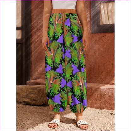 multi-colored Psychedelic Paradise Womens Carrot Pants - women's harem pants at TFC&H Co.