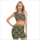 multi-colored - Psychedelic Paradise Womens Collarless V Collar Vest Skirt Set - womens skirt set at TFC&H Co.