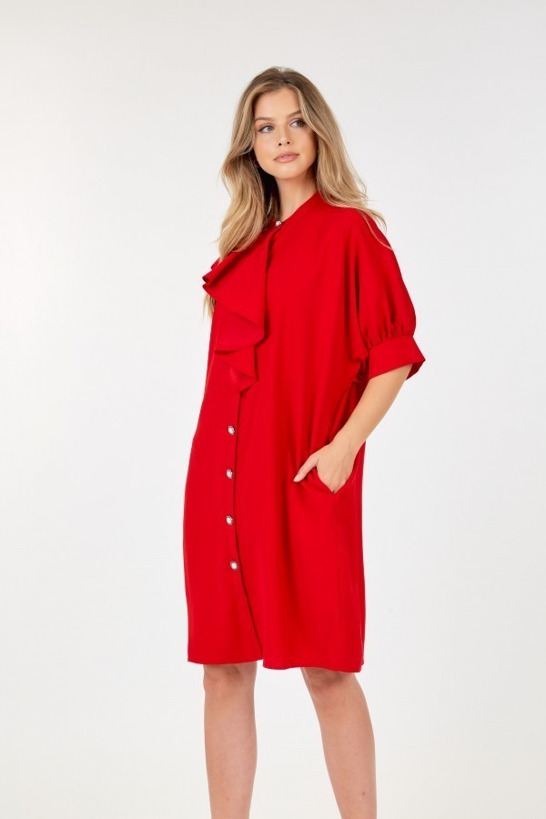 Puff Sleeve Dress With Frill Detail - Ships from The US - women's dress at TFC&H Co.