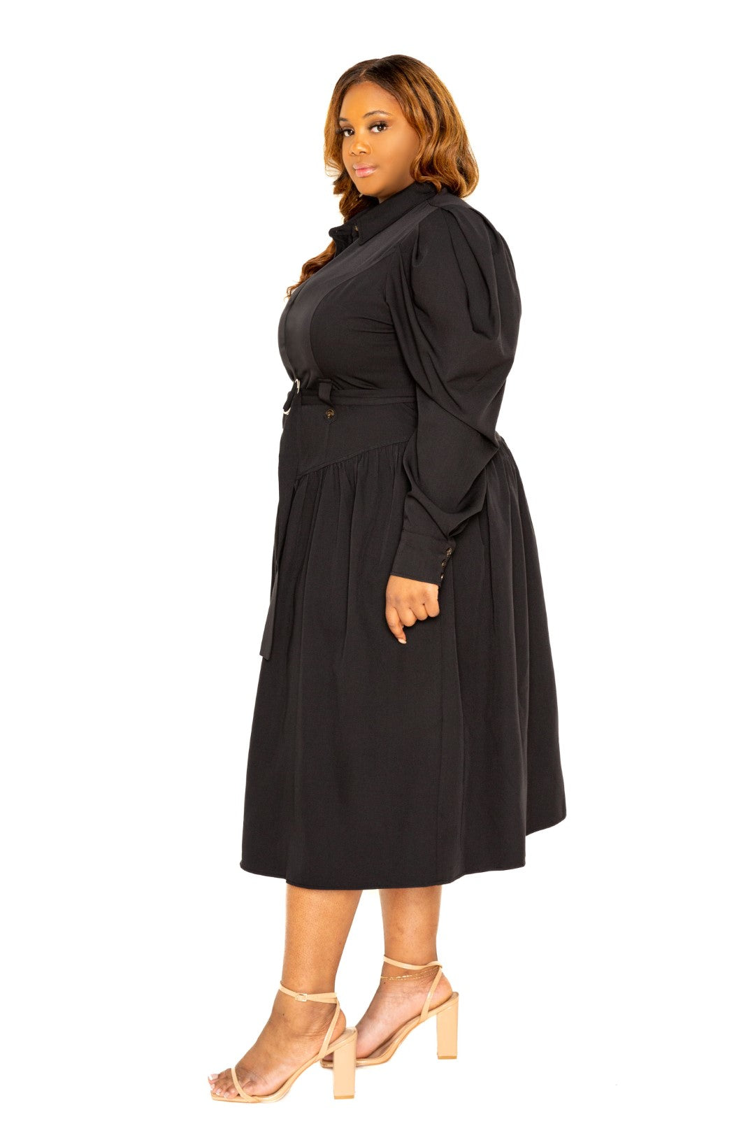 - Puff Sleeve Trench Jacket Dress Voluptuous (+) Plus Size - 2 colors - Ships from The US - womens dress at TFC&H Co.
