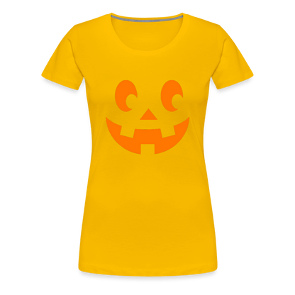 sun yellow Pumpkin Face Halloween Women’s T-Shirt - Women’s Premium T-Shirt | Spreadshirt 813 at TFC&H Co.