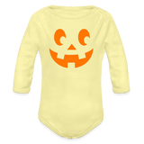 washed yellow - Pumpkin Face Organic Long Sleeve Halloween Baby Onesie - infant onesie at TFC&H Co.