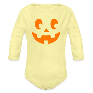 washed yellow - Pumpkin Face Organic Long Sleeve Halloween Baby Onesie - infant onesie at TFC&H Co.