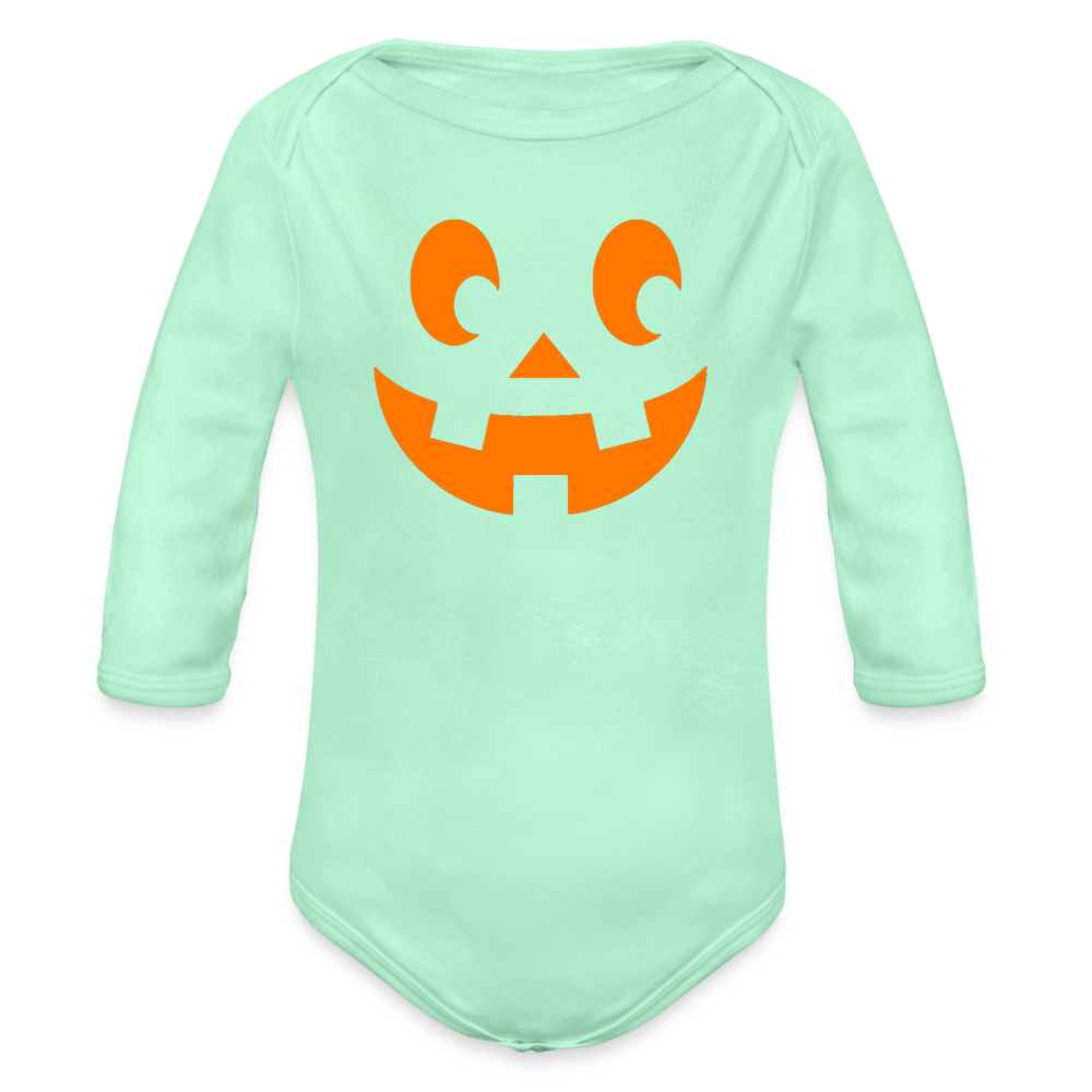 light mint Pumpkin Face Organic Long Sleeve Halloween Baby Onesie - infant onesie at TFC&H Co.
