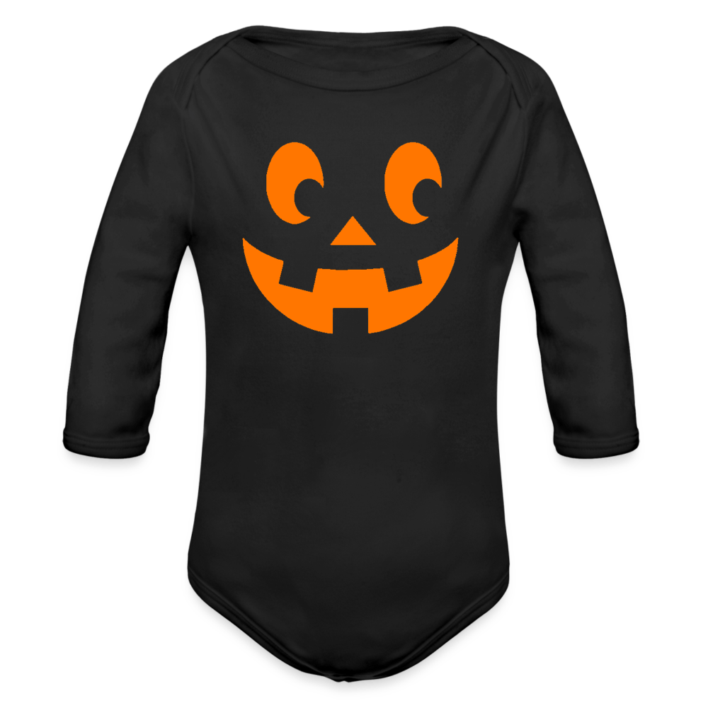 black Pumpkin Face Organic Long Sleeve Halloween Baby Onesie - infant onesie at TFC&H Co.