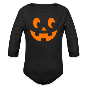 black - Pumpkin Face Organic Long Sleeve Halloween Baby Onesie - infant onesie at TFC&H Co.