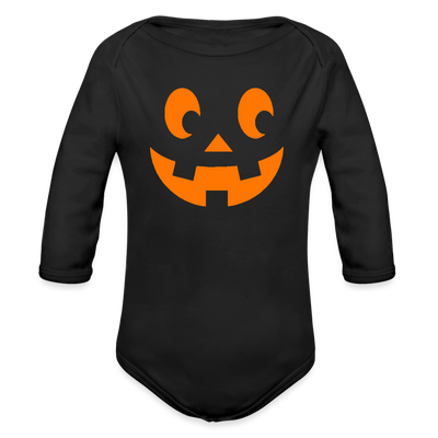 black Pumpkin Face Organic Long Sleeve Halloween Baby Onesie - infant onesie at TFC&H Co.