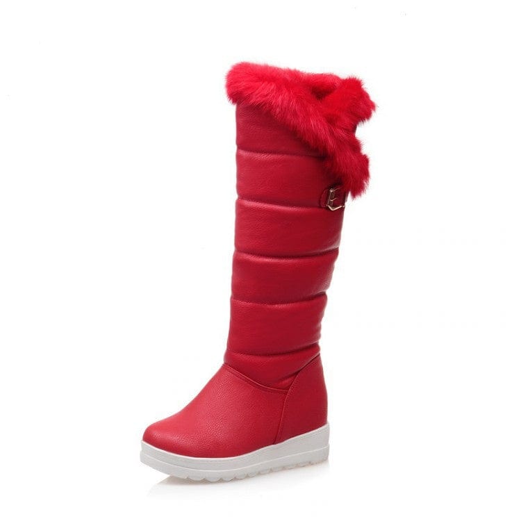Red - Rabbit Fur Platform Warm Snow Boots - womens boots at TFC&H Co.