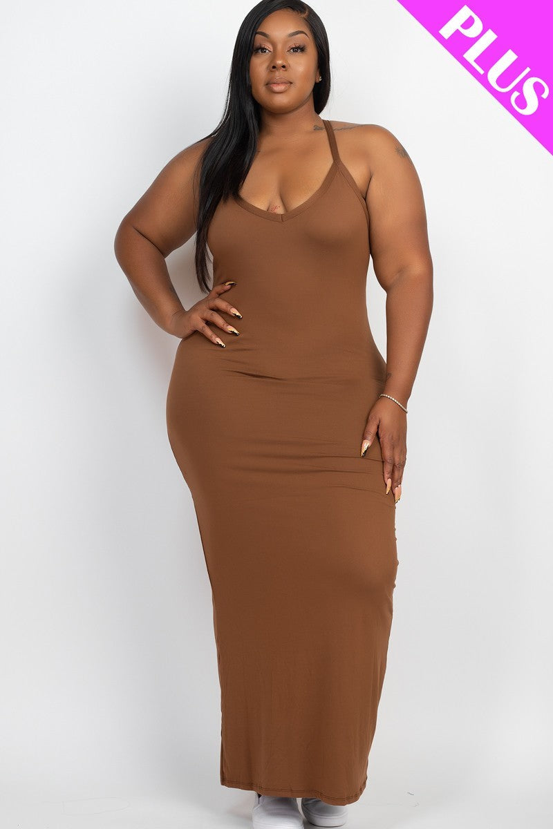 DOWNTOWN BROWN - Racer Back Maxi Dress Voluptuous (+) Plus Size - Ships from The US - womens dress at TFC&H Co.