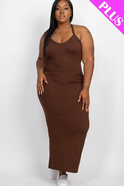 COFFEE Racer Back Maxi Dress Voluptuous (+) Plus Size - Ships from The US - women's dress at TFC&H Co.