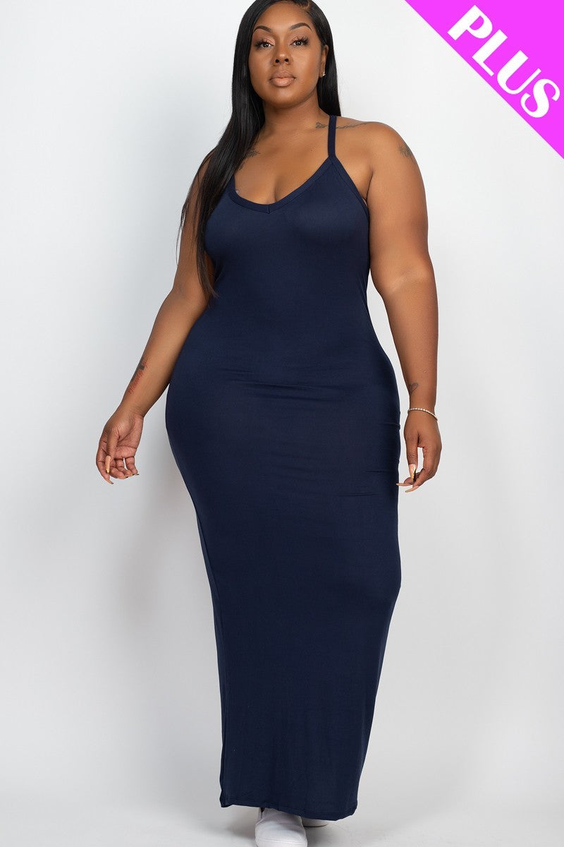 NAVY Racer Back Maxi Dress Voluptuous (+) Plus Size - Ships from The US - women's dress at TFC&H Co.
