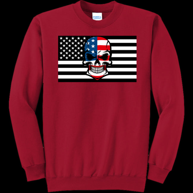 UNISEX CREWNECK SWEATSHIRT RED Skull Flag Men's Crewneck Sweatshirt - Ships from The US - men's sweatshirt at TFC&H Co.