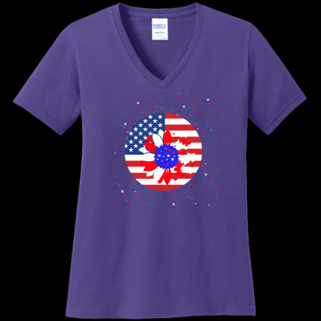 WOMENS V-NECK PURPLE - Petal Flag Women's V-Neck Tee - Ships from The US - womens t-shirt at TFC&H Co.