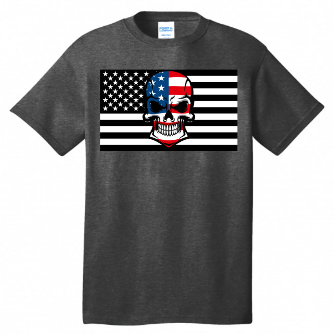 MENS T-SHIRT DARK-HEATHER - Skull Flag Men's Cotton Crew Neck Tee - Ships from The US - mens t-shirt at TFC&H Co.