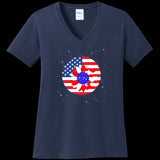 WOMENS V-NECK NAVY - Petal Flag Women's V-Neck Tee - Ships from The US - womens t-shirt at TFC&H Co.