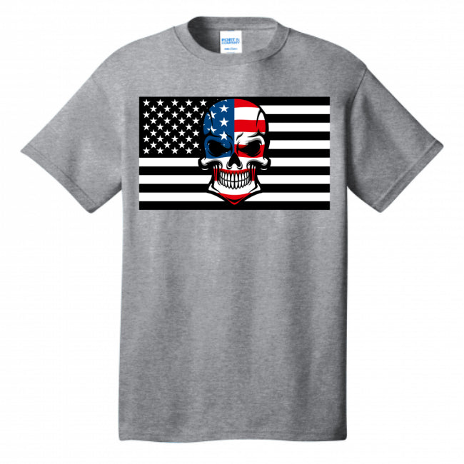 MENS T-SHIRT ATHLETIC-HEATHER - Skull Flag Men's Cotton Crew Neck Tee - Ships from The US - mens t-shirt at TFC&H Co.