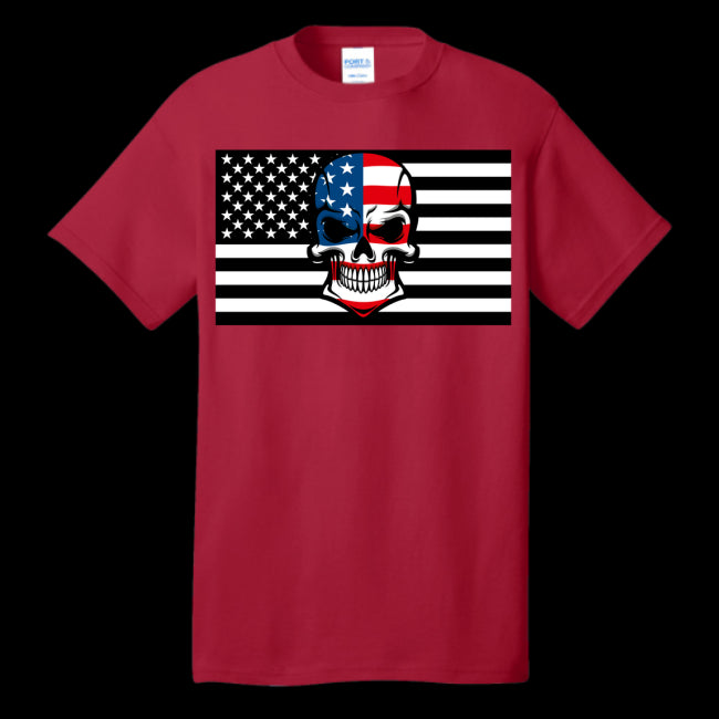 MENS T-SHIRT RED - Skull Flag Men's Cotton Crew Neck Tee - Ships from The US - mens t-shirt at TFC&H Co.