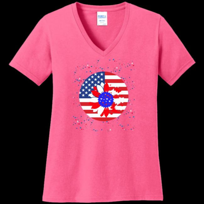 WOMENS V-NECK SANGRIA - Petal Flag Women's V-Neck Tee - Ships from The US - womens t-shirt at TFC&H Co.