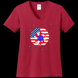 WOMENS V-NECK RED - Petal Flag Women's V-Neck Tee - Ships from The US - womens t-shirt at TFC&H Co.