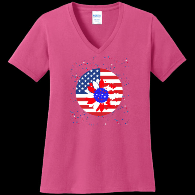 WOMENS V-NECK NEON-PINK - Petal Flag Women's V-Neck Tee - Ships from The US - womens t-shirt at TFC&H Co.