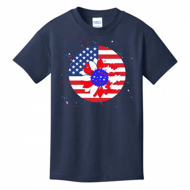 KIDS T-SHIRTS NAVY - Petal Flag Girl's T-shirt - Ships from The US - girls t-shirt at TFC&H Co.