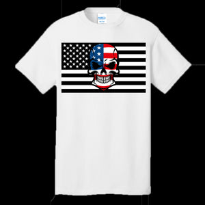 MENS T-SHIRT WHITE - Skull Flag Men's Cotton Crew Neck Tee - Ships from The US - mens t-shirt at TFC&H Co.