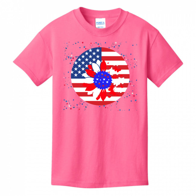KIDS T-SHIRTS NEON-PINK - Petal Flag Girl's T-shirt - Ships from The US - girls t-shirt at TFC&H Co.